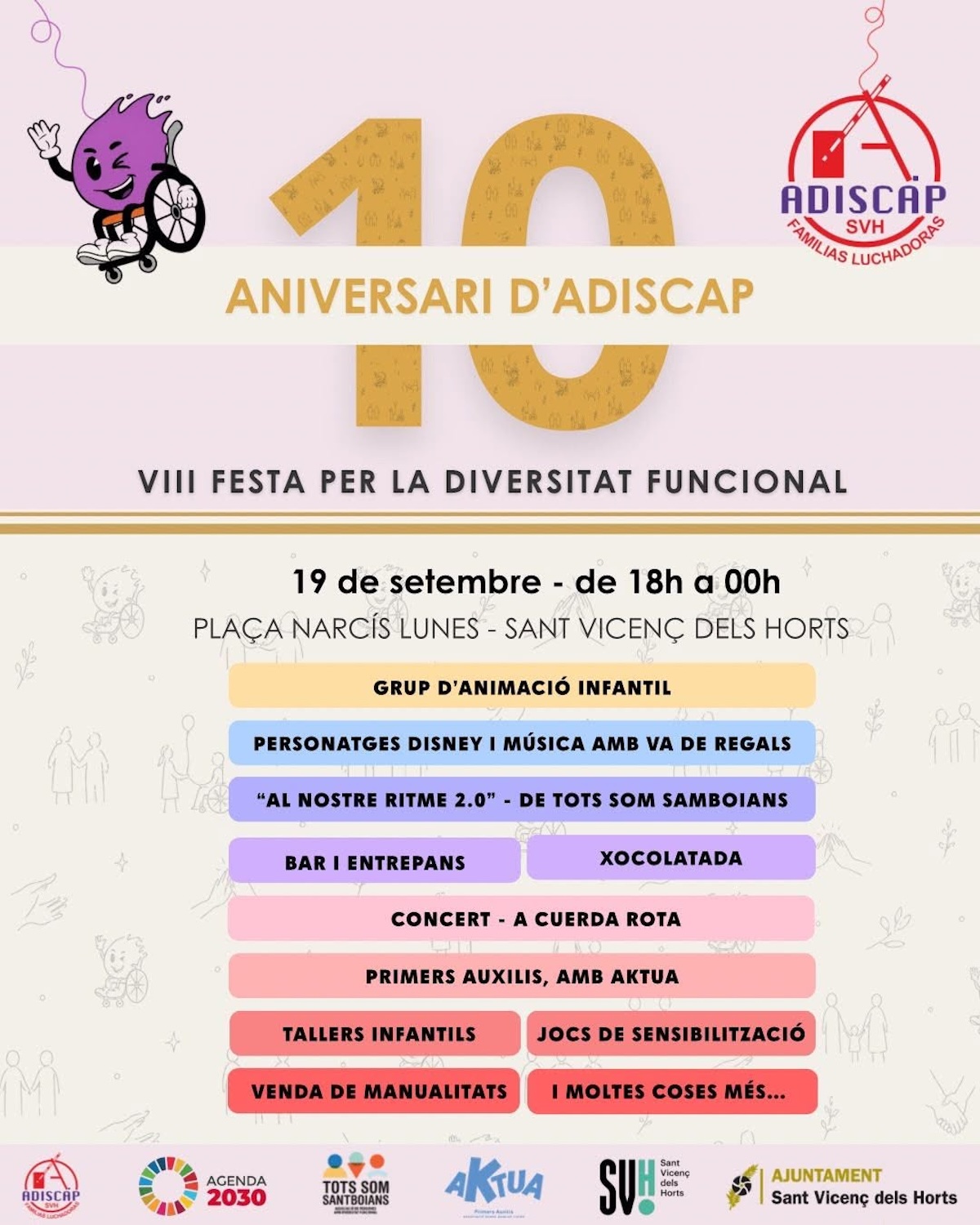 ADISCAP celebra els 10 anys a Sant Vicenç dels Horts amb la VIII Festa per la Diversitat Funcional