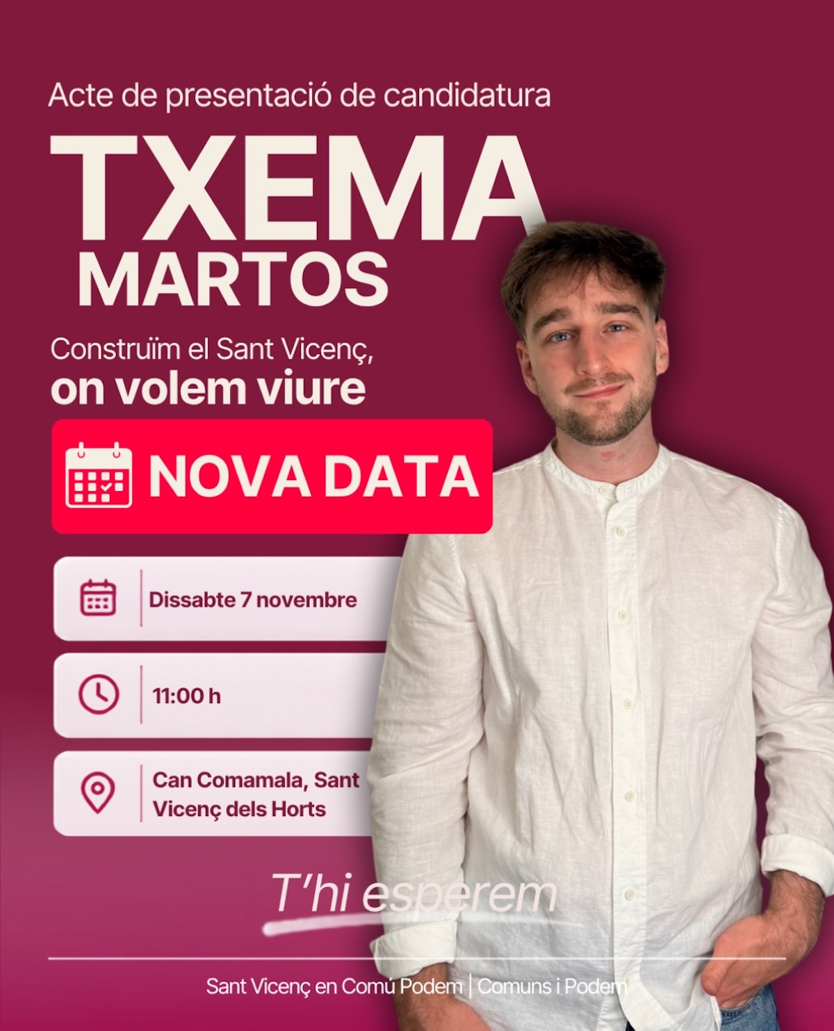 Txema Martos presentarà la seva candidatura a l’alcaldia el 7 de novembre