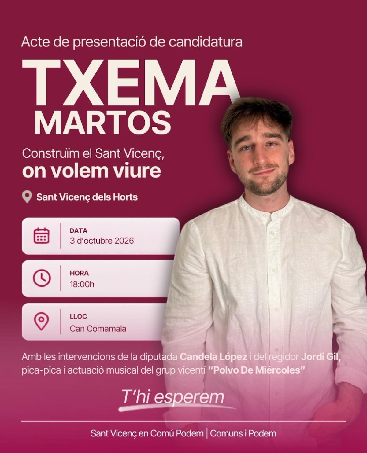Txema Martos presentarà la candidatura dels Comuns a l’alcaldia el 3 d’octubre