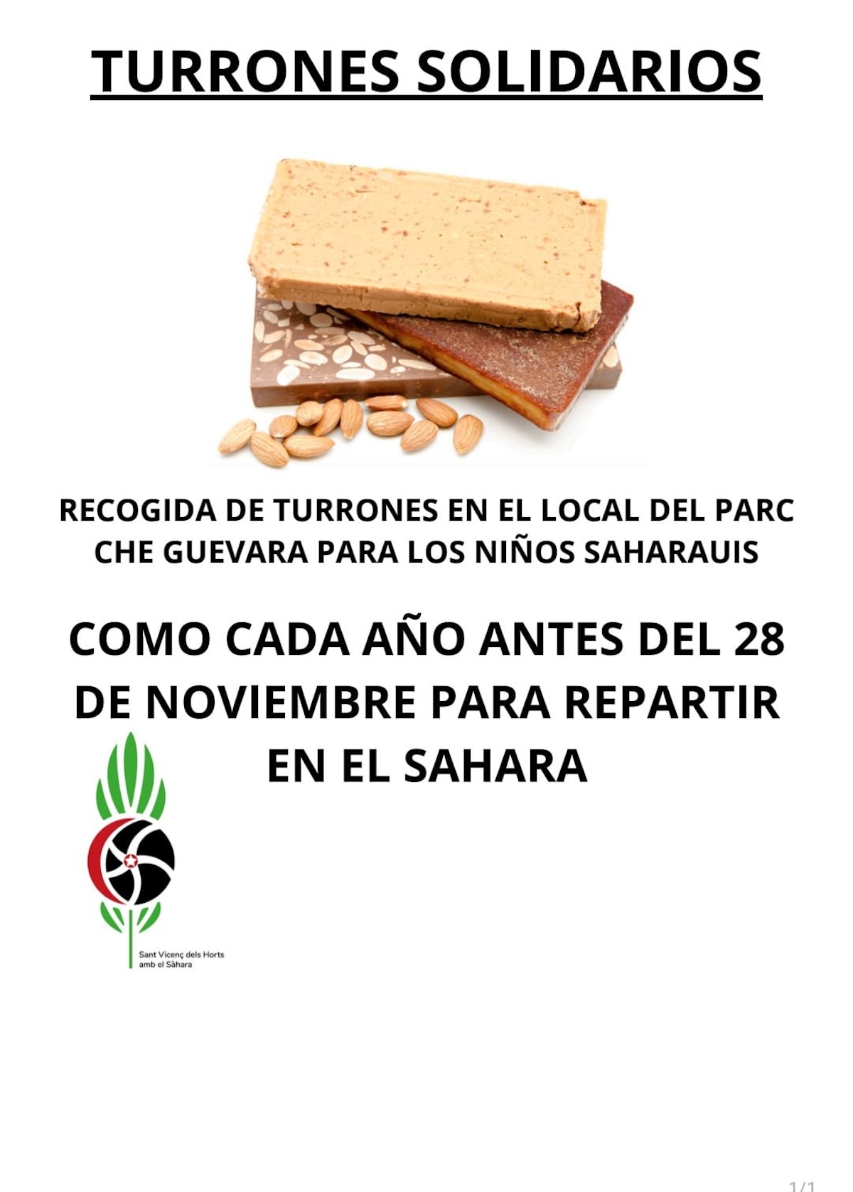 Sant Vicenç dels Horts recull torrons solidaris per als infants sahrauís fins al 28 de novembre